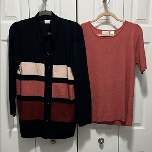 Colorblock Cardigan and Coral Sweater Set